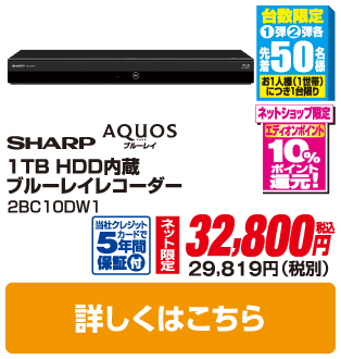 シャープ 1TB HDD内蔵ブルーレイレコーダー 2BC10DW1