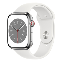 Apple Apple Watch Series 8(GPS + Cellularモデル)- 45mm シルバーステンレススチールケースとホワイトスポーツバンド - レギュラー MNKE3J/A