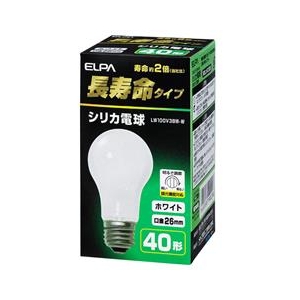 エルパ 40W形・E26口金 シリカ電球 ホワイト 長寿命タイプ 1個入り LW100V38W-W-イメージ1