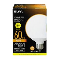 エルパ 60W形 E26口金 電球形蛍光灯 3波長形電球色 12Wボール球タイプ 1個入り EFG15EL/12-G062