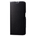 エレコム Galaxy A23 5G用ソフトレザーケース 薄型 磁石付 PM-G227PLFUシリーズ カーボン調ブラック PMG227PLFUCB