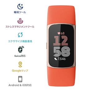 Fitbit Fitbit Charge 6 Charge 6 Coral/ Champagne Gold GA05184-AP-イメージ2