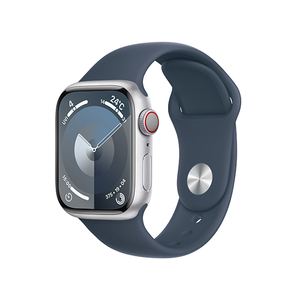 Apple Apple Watch Series 9(GPS + Cellularモデル)- 41mm シルバーアルミニウムケースとストームブルースポーツバンド - S/M MRHV3J/A-イメージ1