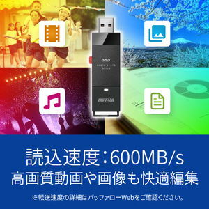 BUFFALO PC対応 USB3．2(Gen2) TV録画 スティック型外付けSSD TypeC付属(500GB) ホワイト SSD-SCT500U3-WA-イメージ2