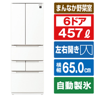 シャープ 457L 6ドア冷蔵庫 プラズマクラスター冷蔵庫 ラスティックホワイト SJMF46MW