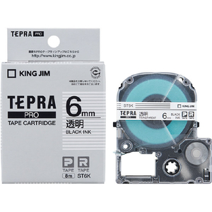 キングジム テプラ PROテープカートリッジ 透明ラベル 6mm幅 透明/黒文字 透明 ST6K-イメージ1