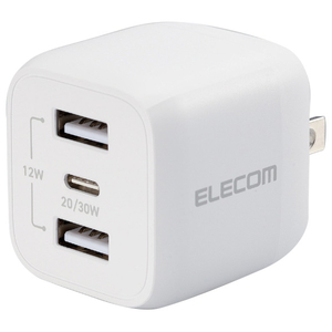 エレコム USB Power Delivery 32W キューブAC充電器(C×1+A×2) ホワイト MPA-ACCP4032WH-イメージ1