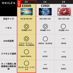 TOSHIBA/REGZA 65V型4Kチューナー内蔵4K対応液晶テレビ ECモデル E350Mシリーズ 65E350M-イメージ11