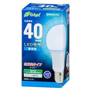 オーム電機 LED電球 E26口金 全光束569lm(4．4W一般電球タイプ) 昼光色相当 LDA4D-G AG27-イメージ1