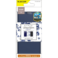 エレコム iPhone SE(第3世代)/SE(第2世代)/8/7用レザーケース 手帳型 UltraSlim Flowers 薄型 磁石付 ネイビー PMA22SPLFUJNV