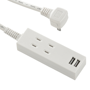 オーム電機 USBポート付安全タップ(2個口・2m) HS-TU22PBT-W-イメージ1