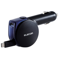 エレコム リール式USB Type-Cポート搭載シガーチャージャー ブラック MPACCCPD02BK