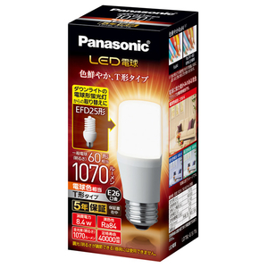 パナソニック LED電球 E26口金 全光束1070lm(8．4W T形タイプ) 電球色相当 LDT8LGST6-イメージ1