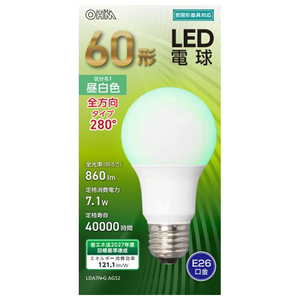 オーム電機 LED電球 E26口金 全光束860lm(7．1W普通電球全方向タイプ) 昼白色相当 LDA7N-G AG52-イメージ1