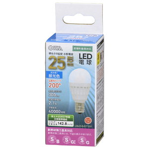 オーム電機 LED電球 E17口金 全光束300lm(2．1W小形電球広配光タイプ) 昼光色相当 LDA2D-G-E17 IS51-イメージ1