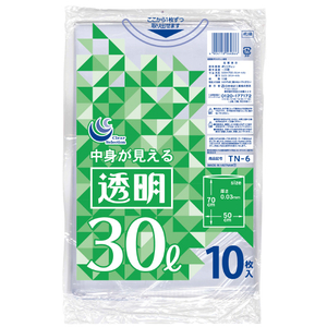 日本技研工業 透明ポリ袋 30L 10枚入 TN6ﾎﾟﾘﾌｸﾛ30-イメージ1
