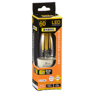 オーム電機 LED電球 E17口金 全光束750lm(6．0W フィラメントタイプ・シャンデリア形) 電球色相当 LDC6L-E17/D C6-イメージ1