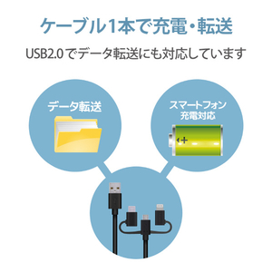 エレコム 3in1スマートフォン用USBケーブル(1．2m) ブラック MPA-AMBLCAD12BK-イメージ6