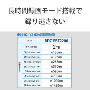 SONY 2TB HDD/4Kチューナー内蔵ブルーレイレコーダー BDZ-FBT2200-イメージ13