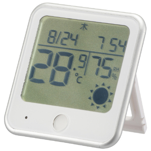 オーム電機 インフルエンザ熱中症注意機能付き温湿度計 ホワイト TEM-300B-W-イメージ1