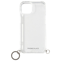 PHONECKLACE iPhone 15 Plus用ストラップ用リング付きクリアケース ガンブラックチャーム PN25594I15PL