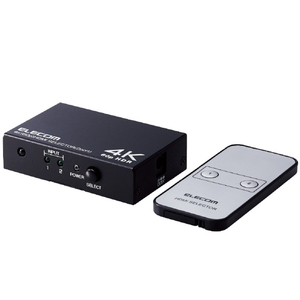 エレコム HDMI切替器(2ポート) PC ゲーム機 マルチディスプレイ ミラーリング 専用リモコン付き ブラック DH-SW4KP21BK-イメージ1