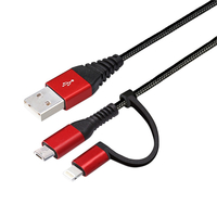 ＰＧＡ 変換コネクタ付き 2in1 USBタフケーブル(Lightning&micro USB) 50cm レッド&ブラック PG-LMC05M01BK