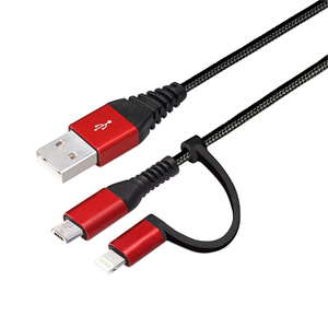 ＰＧＡ 変換コネクタ付き 2in1 USBタフケーブル(Lightning&micro USB) 50cm レッド&ブラック PG-LMC05M01BK-イメージ1