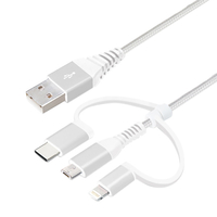 ＰＧＡ 変換コネクタ付き 3in1 USBタフケーブル(Lightning&Type-C&micro USB) 1m ホワイト&シルバー PGLCMC10M02WH