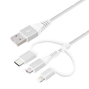 ＰＧＡ 変換コネクタ付き 3in1 USBタフケーブル(Lightning&Type-C&micro USB) 1m ホワイト&シルバー PG-LCMC10M02WH-イメージ1
