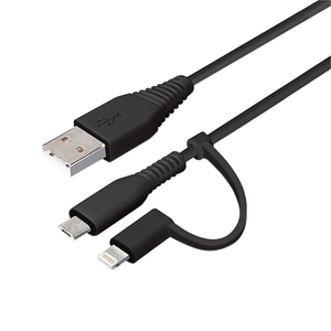 ＰＧＡ 変換コネクタ付き 2in1 USBｹｰﾌﾞﾙ(Lightning&micro USB) 15cm ブラック PG-LMC01M03BK-イメージ1
