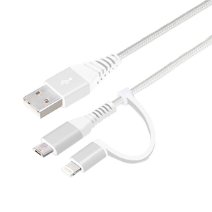 ＰＧＡ 変換コネクタ付き 2in1 USBｹｰﾌﾞﾙ(Lightning&micro USB) 50cm ホワイト PG-LMC05M04WH-イメージ1
