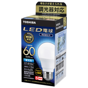 東芝 LED電球 E26口金 全光束810lm(7．3W一般電球タイプ) 昼光色相当 LDA7D-G/DSK60V1-イメージ1