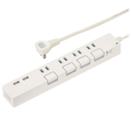 オーム電機 節電タップ光る押しボタンスイッチ雷ガード・USBポート付き(2P・4個口・2m) ホワイト HS-TPKU42W-22