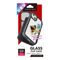 PGA iPhone 14用ガラスフリップケース カーボン調ブラック PG22KGF06BK