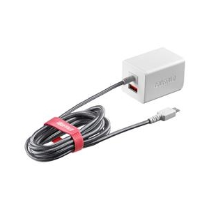 BUFFALO 2．4A USB急速充電器 AUTO POWER SELECT機能搭載 microUSB急速ケーブル一体型タイプ(1．8m) ホワイト BSMPA2401BC2WH-イメージ1