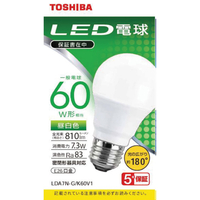 東芝 LED電球 E26口金 全光束810lm(7．3W一般電球 広配光タイプ) 昼白色相当 LDA7N-G/K60V1