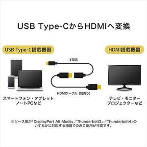 ホ－リック USB Type C→HDMI変換アダプタ 10cm USB Type Cオス-HDMIメス UCHAF-742BB-イメージ2
