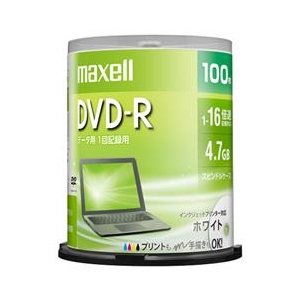 マクセル データ用DVD-R 4．7GB 1-16倍速対応 インクジェットプリンタ対応 100枚入り 単品 DR47PWE.100SP-イメージ1