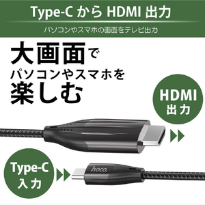 JTT hoco UA16 Type-C to HDMI 変換ケーブル 2m ブラック UA16-TCHDMI-イメージ3