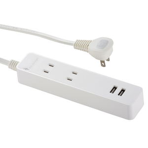 オーム電機 USBポート付テーブルタップ(雷ガード付・2個口・1m) ホワイト HS-TU21N78W-イメージ1