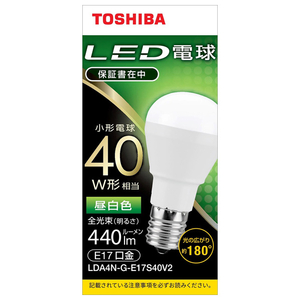 東芝 LED電球 E17口金 全光束440lm(3．8W小形電球タイプ) 昼白色相当 LDA4N-G-E17S40V2-イメージ1