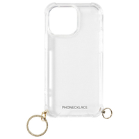 PHONECKLACE iPhone 14 Pro用ストラップ用リング付きクリアケース ゴールドチャーム PN23878I14PGD