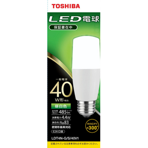 東芝 LED電球 E26口金 全光束485lm(4．4W T形電球タイプ 全方向タイプ) 昼白色相当 LDT4N-G/S/40V1-イメージ1