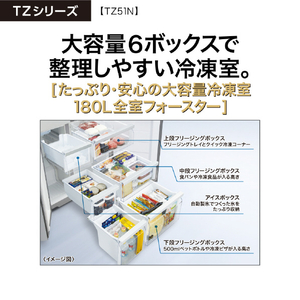 AQUA 512L 4ドア冷蔵庫 TZシリーズ サテンシルバー AQR-TZ51N(S)-イメージ6