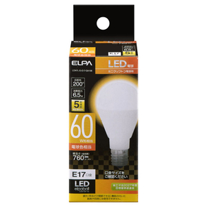 エルパ LED電球 E17口金 全光束760lm(6．5Wミニクリプトン球) 電球色相当 LDA7L-G-E17-G4106-イメージ1