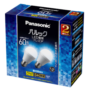 パナソニック LED電球 E26口金 全光束810lm(7．0W一般電球タイプ 広配光タイプ) 昼光色相当 2個入り パルック プレミア LDA7DGSK6CF2T-イメージ1